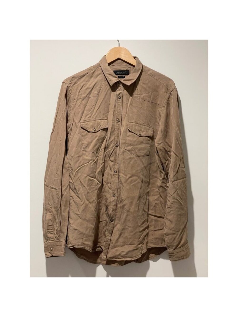 Zara Man Relaxed Fit Button Down Shirt - Men's Long Sleeve Casual Brown